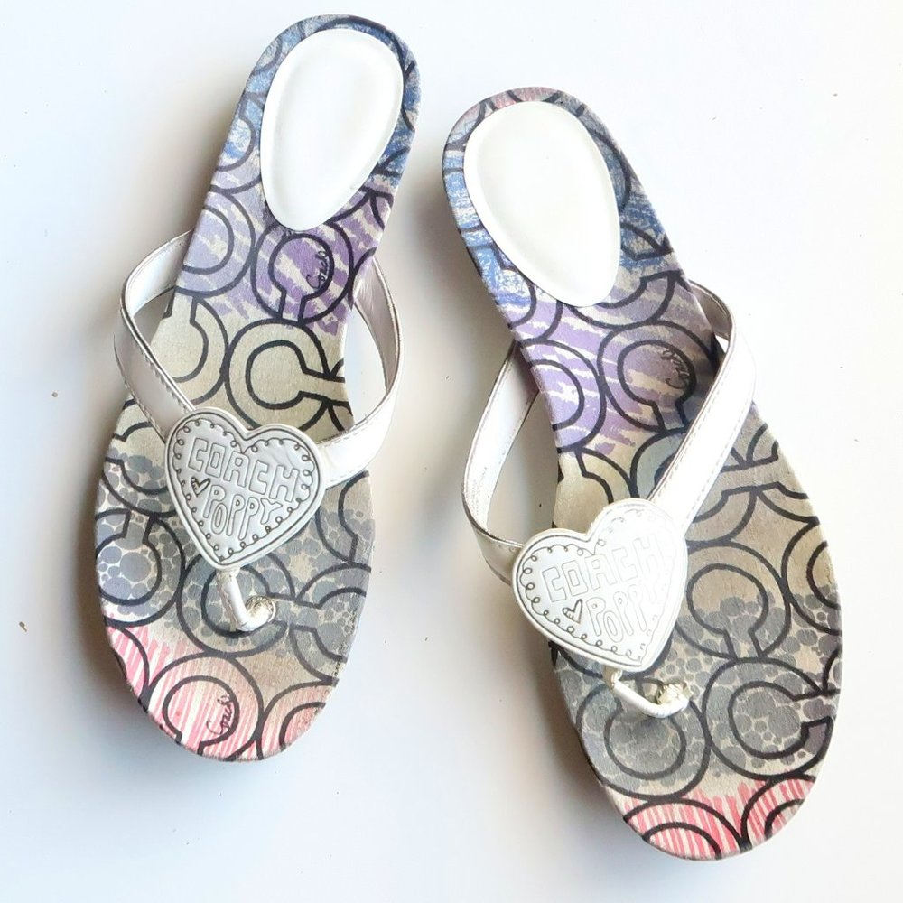 Coach Sophie White Patent Leather Pool Slides Flip Flops Flat Summer Shoes 9